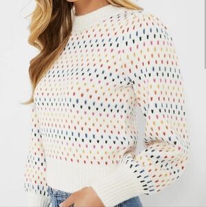 Puff Sleeve Confetti Sweater - Multicolor Rainbow Dot